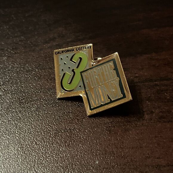 California Lottery 3 For The Money Lapel Hat‎ Pin - Picture 1 of 3